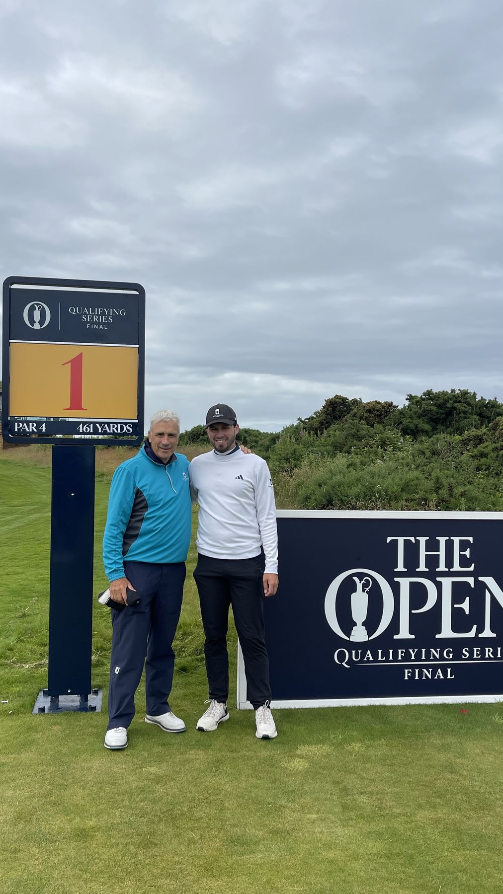 David and John Howard at the first tee of Final Qualifying at Dundonald Links