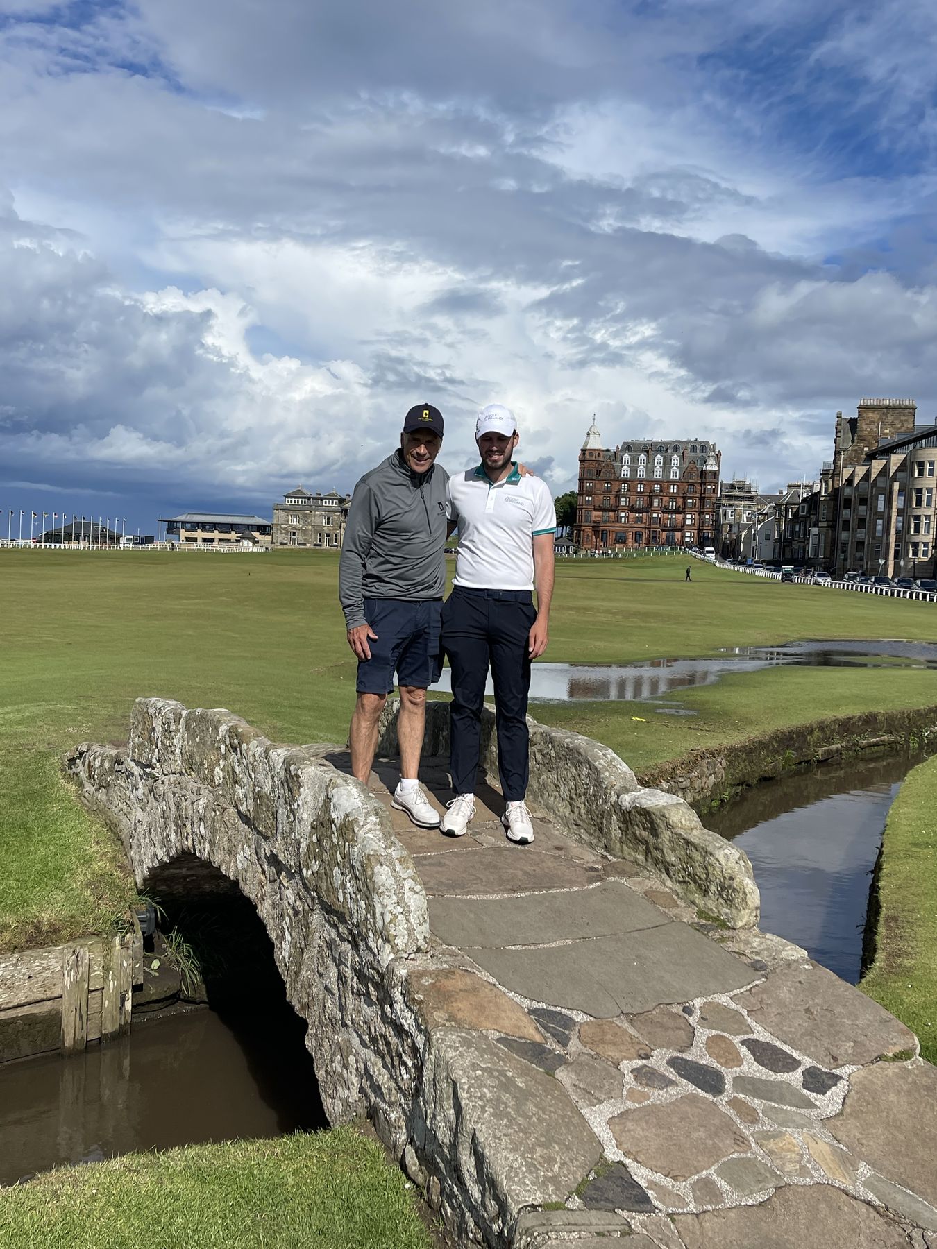 David and John Howard on the Swilcan Bridge at St Andrews